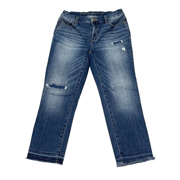 Chicos Jeans Womens Dark Wash Raw Hem So Slimming Girlfriend Slim Leg Crop - Picture 2 of 7